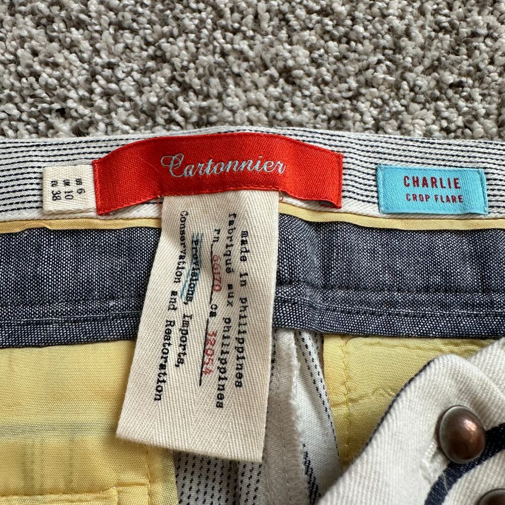 Cartonnier Anthropologie cream & navy blue striped Charlie crop flare pants, 6 - Picture 6 of 14